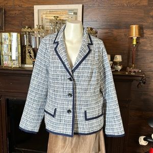 Talbots tweed like cotton blend blazer blues and whites size 16
